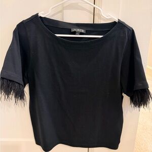 J. Crew Black Top with Feathered Sleeves